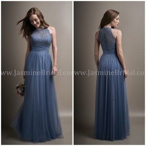 Long Illusion Neckline Lace & Soft Tulle Bridesmaid Dress